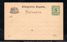 Königreich Bayern  Postkarte   5 Pf      ungelaufen