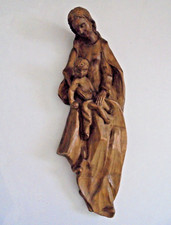 Geschnitzte Madonna mit Kind Holz Wandbild 60cm, signiert H F Relief Marienbild