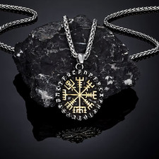 Wikinger Halskette mit massivem Vegvisir Kompass Anhänger Rocker Schmuck