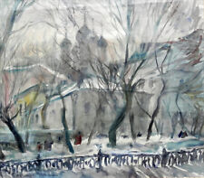 Aquarell: Petrowski Boulevard, Sretensky Kloster Moskau Winter Klutschewskaja