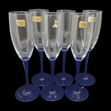Luminarc Sektgläser 6er Set Blauer Stiel Glas Vintage Champus Blau 22 x 5 cm