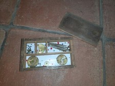 Uhrmacher Werkzeug Taschenuhr Ersatzteile Bastlerteile in alter Schatulle antik