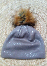 Damen Mütze mit Kunst Fellbommel in  Braun  silber 38 M 