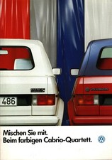 Prospekt VW Golf Cabrio Quartett + Technik und Ausstattung von 1. 1987