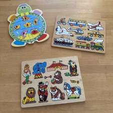 3 Stück Holz Steckpuzzle Zoo - Fahrzeuge - Meer