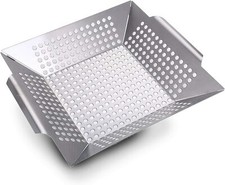 Grill Schale Gemüse Korb Pfanne Wok Edelstahl Rostfrei 35x30cm Lochpfanne 