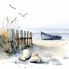 Wandbild ruderboot strand meer - strand,