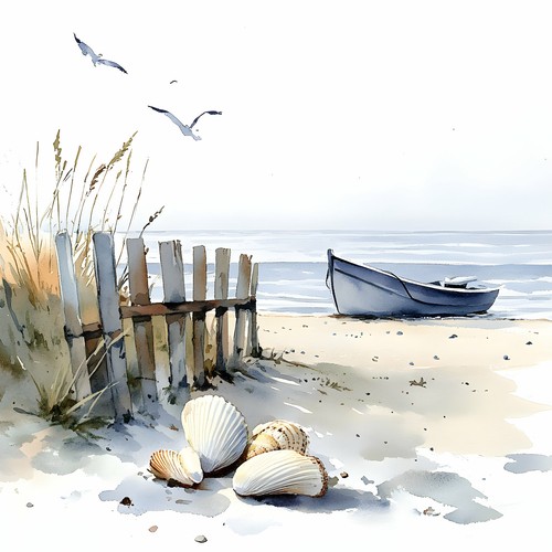 Wandbild ruderboot strand - ruderboot, meer