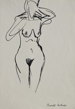 Charlotte Hilmer 1909-1958 Hamburg / Zeichnung stehender weiblicher Akt