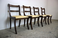 Biedermeier Antikstil Stuhl Mahagoni Intarsien Rippstoff Gelb Vintage 1/4