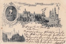 Gruss aus Schloss Neuschwanstein AK 1898 Ludwig II. Litho Bayern 2510135