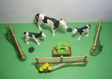 Playmobil Bauernhof: Kuhweide mit Kuh, 2 Kälber Weidezaun Blumen Futtertrog (A)