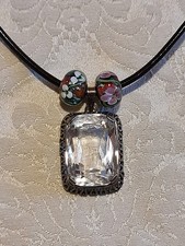 Bergkristall Kette mit Glasperlen (großer Anhänger, Rarität)