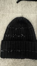 NEU Mütze Strick Schwarz Pailletten Italienische Mode Strickmütze Angora Kaschmi