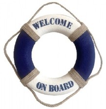 Deko Rettungsring "WELCOME ON BOARD""  Ø: 50 cm Innen-Ø 29 cm blau/ weiß