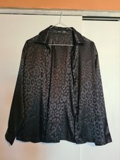 Bluse Hemd Leo Leopardenmuster Schwarz Satin Gr 36/S