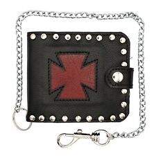 Eisernes Kreuz Echtleder Doppelfaltung Geld Geldbörse Schlüssel Gürtel Kette Biker Motorrad