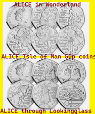 Isle Of Man Münze 50p 2021 Alice Wonderland Looking Glass Hase Queen Rabbit Dee