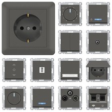Steckdose Steckdosen Ausschalter Taster Schuko Schalterprogramm LUNIS ANTHRAZIT
