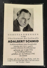 Sterbebild Adalbert Schmid Pilot Spange Silber Orden Luftwaffe Selten