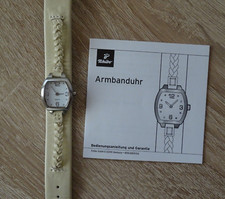 "TCM" Damen Uhr - Armbanduhr, Retro-Look, Lederband in creme beige