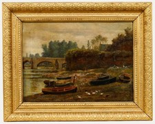 Gerahmtes Öl Aus Dem Späten 19. Jahrhundert - Einholen Der Netze In Handbridge