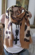 Neu  Elegante Schal Tuch Halstuch Stola Gemustert Animal Braun Beige Gognac