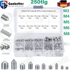 250tlg Gewindestifte DIN 914 Edelstahl A2 Madenschrauben Sortiment Set M3 - M8