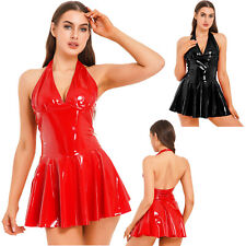 Damen Glänzend Partykleid Sexy Kurzes Minikleid mit V Ausschnitt Nachtclub Kleid