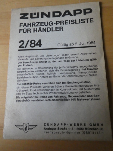 Original zündapp preisliste - zÜndapp,