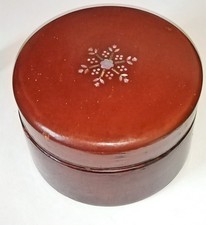 alte antike japanische Lackdose mit Deckel Einlegearbeiten Perlmutt braun rund