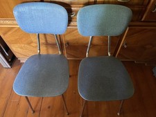 2  Küchenstühle blau gemustert 60er Esszimmerstuhl Stahlrohr Chrom Vintage