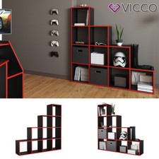 Treppenregal Raumteiler Stufenregal 10 Fächer Schwarz/Rot Bücherregal Vicco