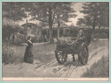 Zigeuner "Fahrendes Volk" Mit mehreren Wagen im Wald. Original Holzstich v. 1890