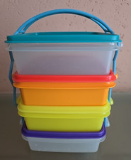 Tupperware Picknickturm Stapel Quick, Stapelturm 4 Dosen Behälter mit Tragegriff