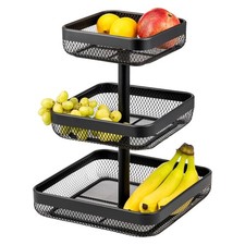 eluno 3-stöckige eckige Obstetagere / Brotkorb, Obstschale, Obstkorb aus schwarz