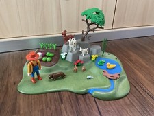 Playmobil Feld mit kleinen Teich, Baum  Ziegen, Hasen, Ente, Frosch, Maus 