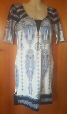ROBERTO CAVALLI Kleid Elegant blau-weiß Kurzarm Strasssteine Neu Gr. L