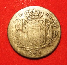 6 Kreuzer Land Münz Ludwig König von Bayern 1834, s-ss