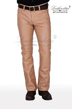 Beige Leder Jeans Hose 501