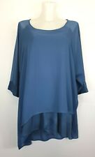 22) Manou Lenz Vokuhila Bluse Double Blau Neu 89€  52 54 56 100% Chiffon Viscose