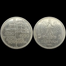 Silbermünze Polen 5 Zlotych 1830- 1930 100 Jahre Polnische Revolution RAR! VZ+