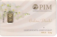 PIM Goldbar 0,5g – Vielen Dank Geschenkkarte 999,9 + BW Beutel