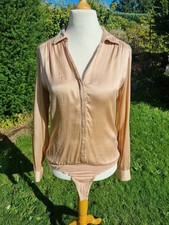 Hallhuber Donna Langarmbody 100% Seide Gr. 38 Puder Champagner Seidenbluse edel