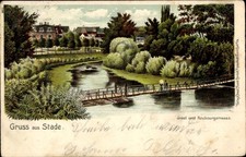 Litho Stade in Niedersachsen, Insel und Neubourgstraße, Brücke - 4179299