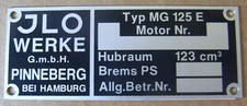 Typenschild Ilo Werk GmbH Pinneberg Typ MG 125E