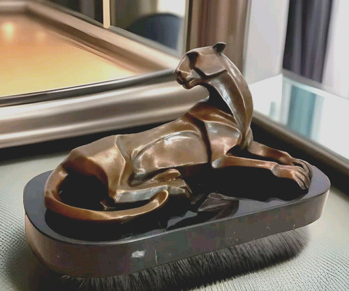 Bronzefigur puma skulptur - bronzefigur,
