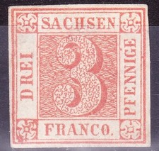 Sachsen Dreier Nr. 1 a ungebraucht, vollrandig, geprüft Attest Rismondo, selten!