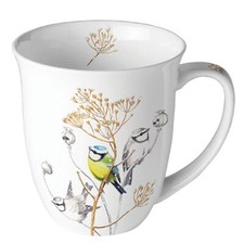 Ambiente Kaffee / Tee Porzellan Tasse  400 ml  Vögel im Winter / sweet bird