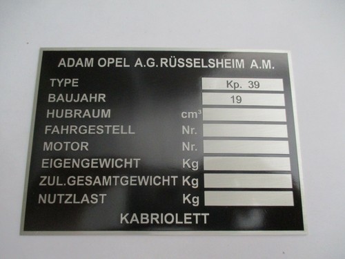 Typenschild schild opel - typenschild,